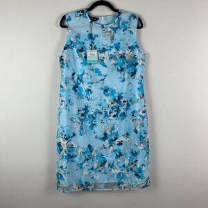 Ming Wang Aqua and White Floral Midi Dress